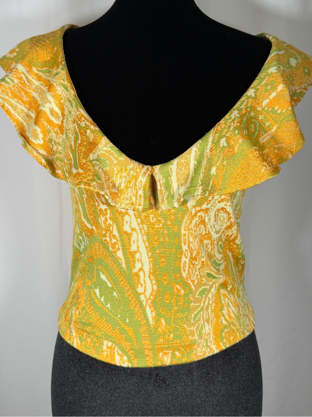 Zara Yellow & Green Paisley Ruffle-Trim Camisole